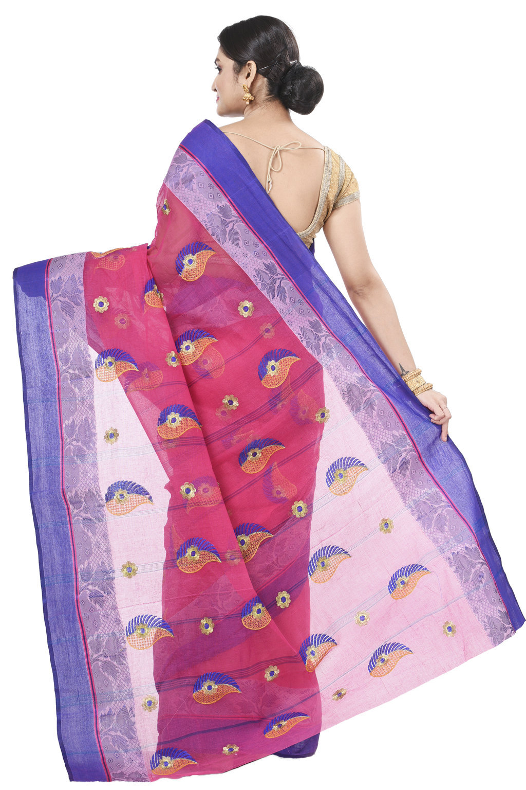 Pink Pure Cotton Shanko_Embro Tant Embroidery (507)